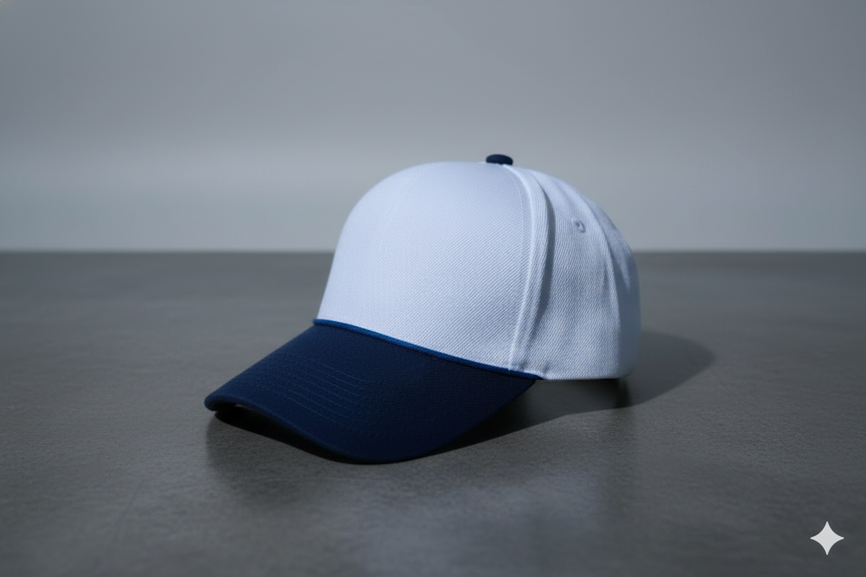Chapeau blanc bord bleu