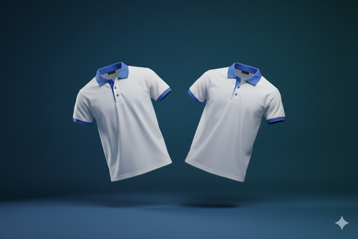 Polos blanc col bleu 700gms